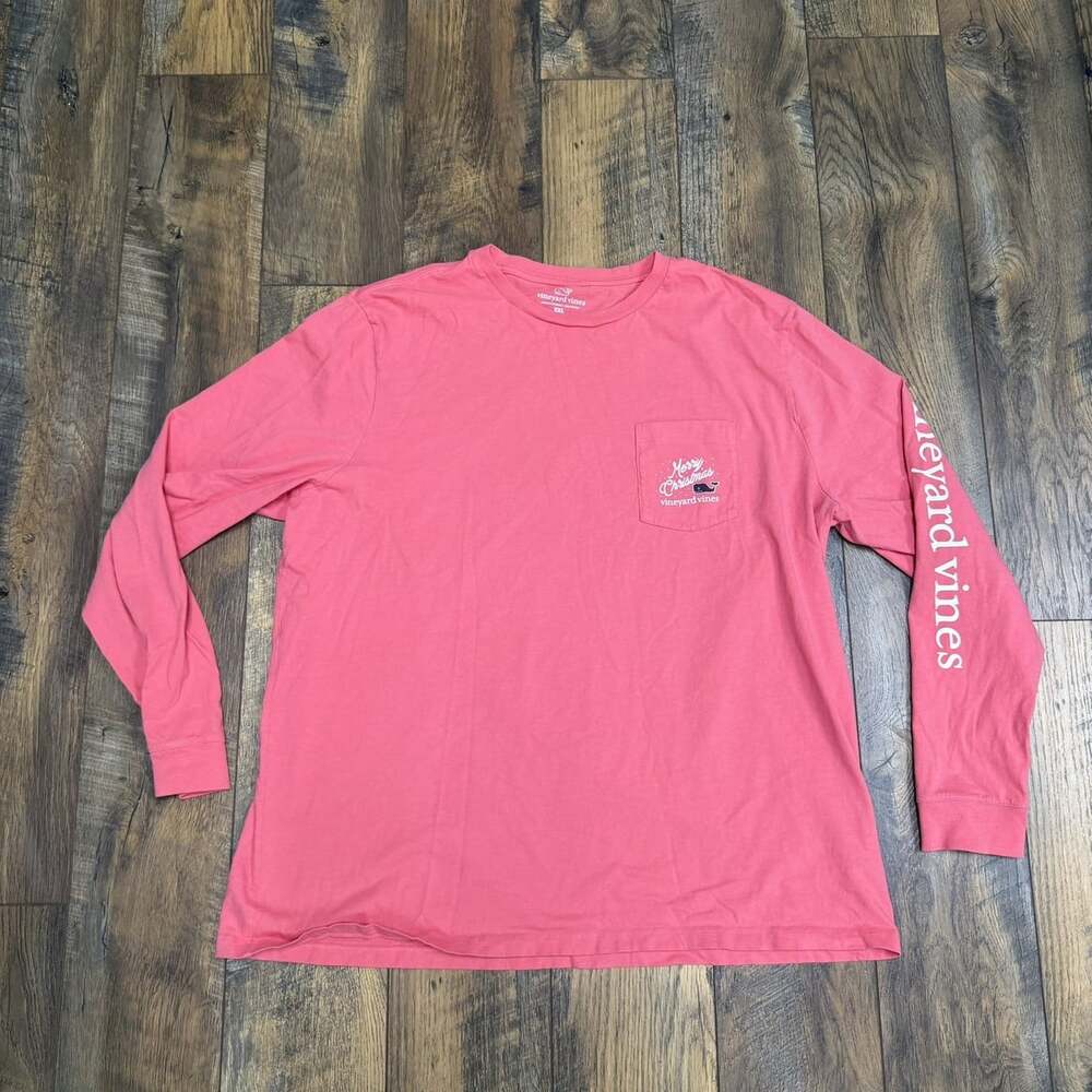 Vineyard Vines XXL Merry Christmas Long Sleeve Pocket Tee Holiday Truck Dog